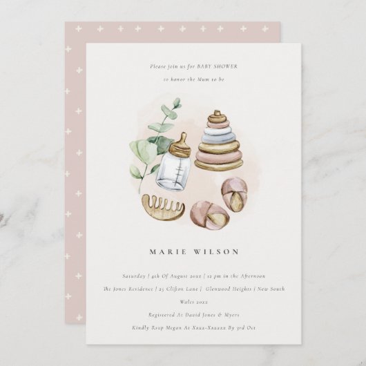 Niedliches Kinderzimmer Essential Pink Girl Leafy Einladung (Vorne/Hinten)