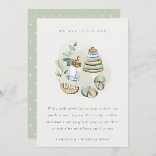 Niedliches Kinderzimmer Essentials Green Baby Ankü Dankeskarte (Vorne/Hinten)