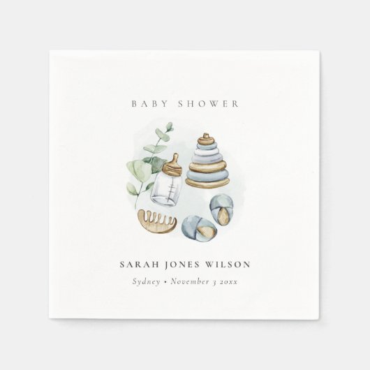 Niedliches Kinderzimmer Essenzielle Leafy Blue Boy Serviette (Vorderseite)