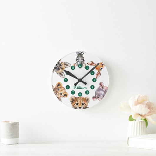 Niedliches Kinderzimmer für Safari-Tiere Runde Wanduhr (Zuhause)