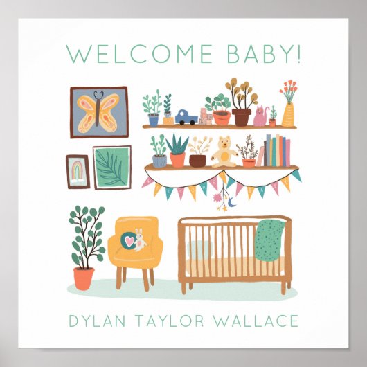 Niedliches Kinderzimmer Illustration CUSTOM BABY N Poster (Vorne)