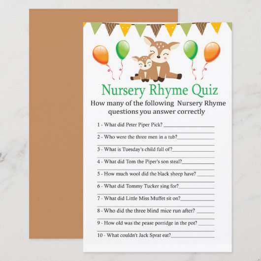 Niedliches Kinderzimmer Rhyme Quiz Babydusche (Vorne/Hinten)