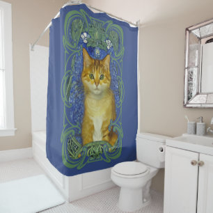 Niedliches Kitten im Vintagen Jugendstil Duschvorhang