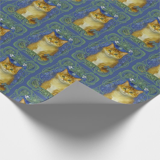 Niedliches Kitten im Vintagen Jugendstil Geschenkpapier (Ecke)