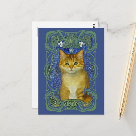 Niedliches Kitten im Vintagen Jugendstil Postkarte (Vorderseite/Rückseite Beispiel)