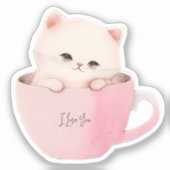 Niedliches Kitten in einem Teacup Aufkleber (Vorderseite)