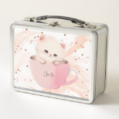 Niedliches Kitten in einem Teacup Metall Brotdose (Vorderseite)