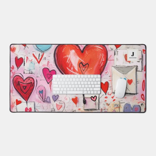 Niedliches Kitten in einem Teacup mit Herz-Monogra Schreibtischunterlage (Tastatur & Maus)