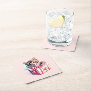 Niedliches Kitten in einer Box Geburtstagsgeschenk Rechteckiger Pappuntersetzer