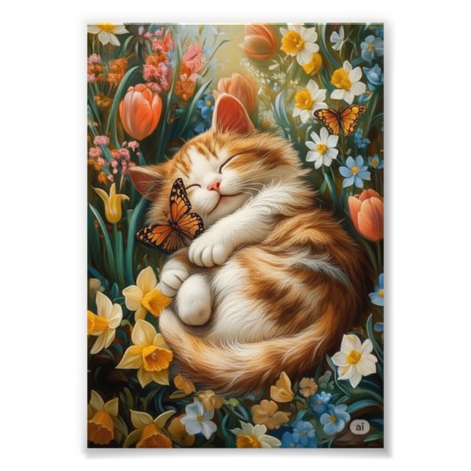 Niedliches Kitten in Frühlingsblumen - Perfekter K Fotodruck (Vorne)