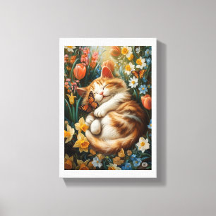 Niedliches Kitten in Frühlingsblumen - Perfekter K Leinwanddruck