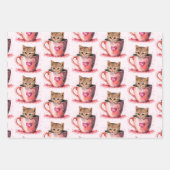 Niedliches Kitten in Teakup mit Herz-Muster Geschenkpapier Set (Vorderseite 2)
