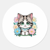 Niedliches Kitten mit Blume Aufkleber (Vorderseite)