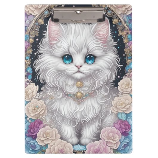Niedliches Kitten mit Blume Klemmbrett (Vorderseite)