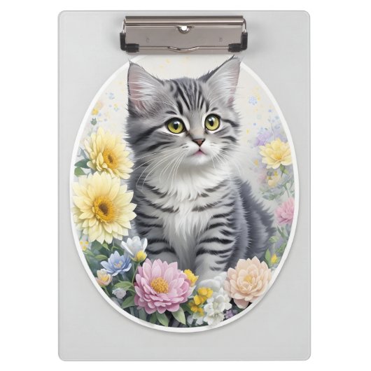 Niedliches Kitten mit Blume Klemmbrett (Vorderseite)