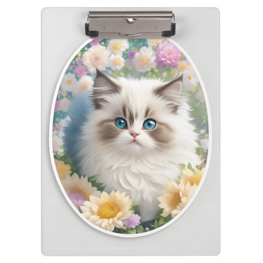Niedliches Kitten mit Blume Klemmbrett (Vorderseite)
