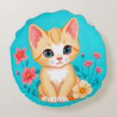 Niedliches Kitten mit Blume Rundes Kissen (Rückseite)
