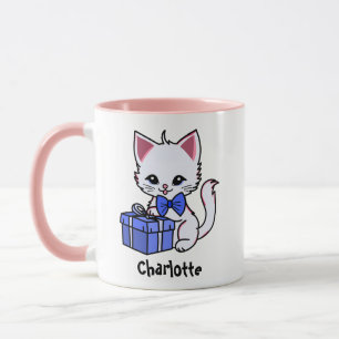 Niedliches Kitten zeichnend mit Geschenk Tasse