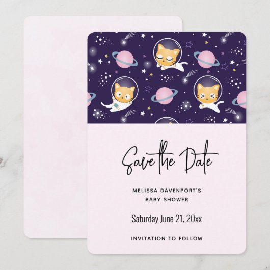 Niedliches Kitty Cat Astronauten Muster Save the D Date (Vorne/Hinten)