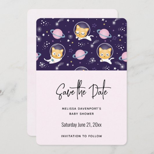 Niedliches Kitty Cat Astronauten Muster Save the D Save The Date (Vorne/Hinten)