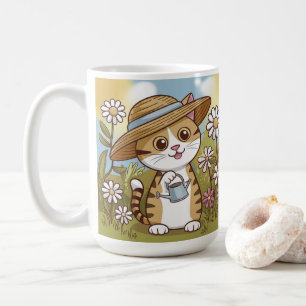 Niedliches Kitty in einem Sun-Hut mit Blume Kaffeetasse