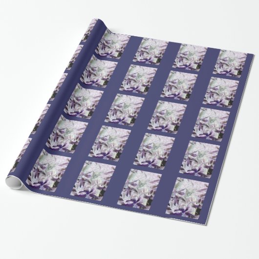 Niedliches Kitty Pattern Lila Abstrakte Blätter Geschenkpapier (Ungerollt)