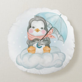 NIEDLICHES KLEINES BABY PENGUIN, DAS SICH AUF DEM  RUNDES KISSEN