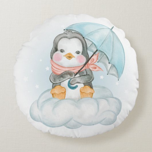 NIEDLICHES KLEINES BABY PENGUIN, DAS SICH AUF DEM  RUNDES KISSEN (Vorderseite)