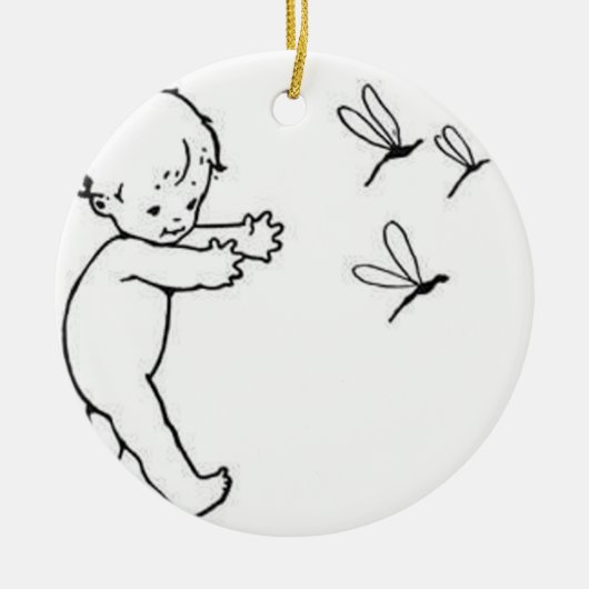 Niedliches kleines Baby, welches die Libellen, Keramikornament (Vorne)