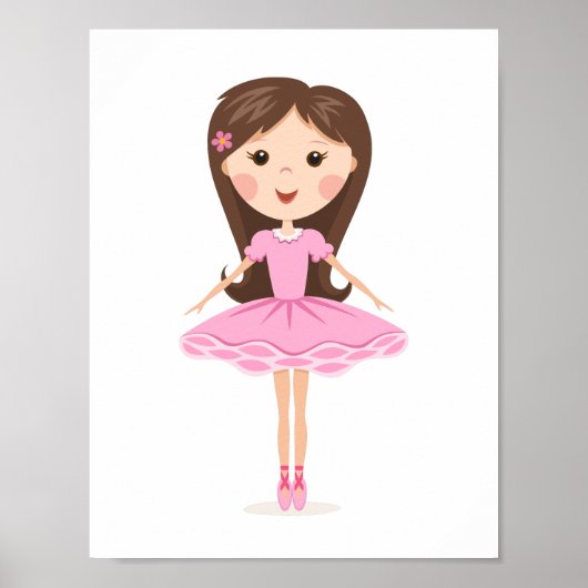 Niedliches kleines Ballerina Cartoon Mädchen in ro Poster (Vorne)