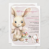Niedliches kleines Bunny Rabbit erster Geburtstag Einladung (Vorne/Hinten)