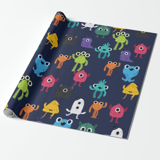 Niedliches kleines buntes Monster-Muster Geschenkpapier (Ungerollt)
