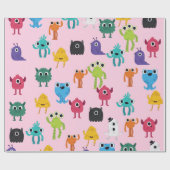 Niedliches kleines buntes Monster-Muster Geschenkpapier (Flach)