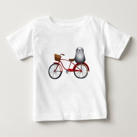 Niedliches kleines Cartoon Siegel auf einem Fahrra Baby T-shirt (Vorderseite)