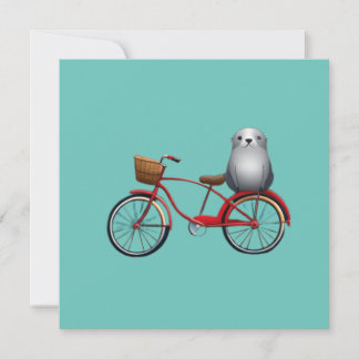 Niedliches kleines Cartoon Siegel auf einem Fahrra Einladung