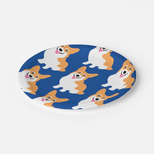 Niedliches kleines Corgi-Muster Pappteller (Schrägansicht)