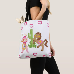 Niedliches kleines Cowgirl und Pony Tasche