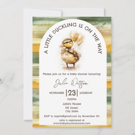 Niedliches Kleines Duckling ist auf dem Weg der Ge Einladung (Vorderseite)