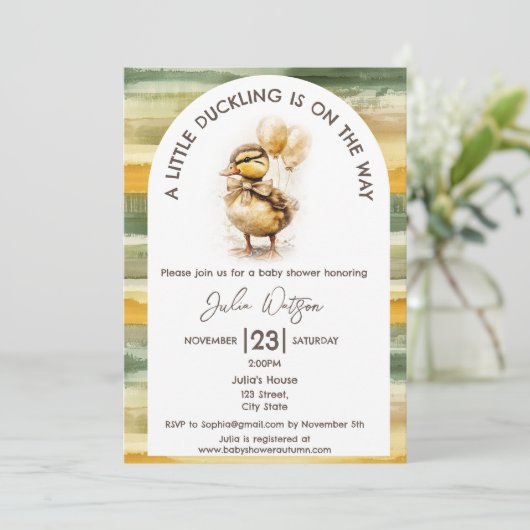 Niedliches Kleines Duckling ist auf dem Weg der Ge Einladung (Stehend Vorderseite)