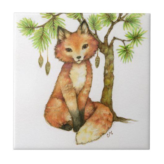 Niedliches kleines Fox-Waldtierkiefern-Baum-wild Fliese (Vorderseite)