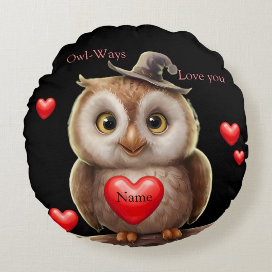 Niedliches kleines Funny Owl mit Liebe Herz Rundes Kissen (Vorderseite)