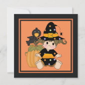 Niedliches kleines Halloween-Hexenschwarzkleid Einladung (Rückseite)