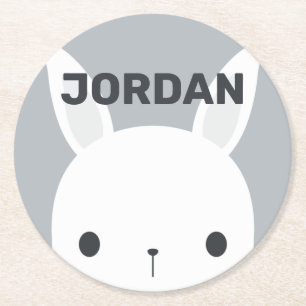Niedliches kleines Hasen mit Personalisiertem Name Runder Pappuntersetzer