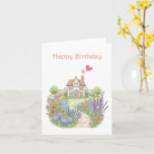 Niedliches kleines Haus mit Blumengarten Geburtsta Karte (Gelbe Blume)