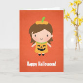 Niedliches kleines Kürbis-Mädchen scherzt Karte (Gelbe Blume)