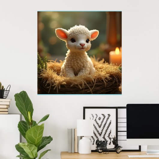 NIEDLICHES KLEINES LAMEN IN EINEM MANGER POSTER (Heimbüro)