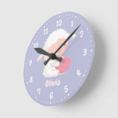Niedliches kleines Lamm umarmendes Herz Kids Zimme Runde Wanduhr (Winkel)