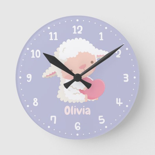 Niedliches kleines Lamm umarmendes Herz Kids Zimme Runde Wanduhr (Vorderseite)