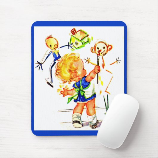 niedliches kleines Mädchen an der Wand Mousepad (Mit Mouse)