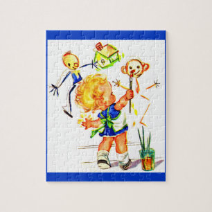 niedliches kleines Mädchen an der Wand Puzzle